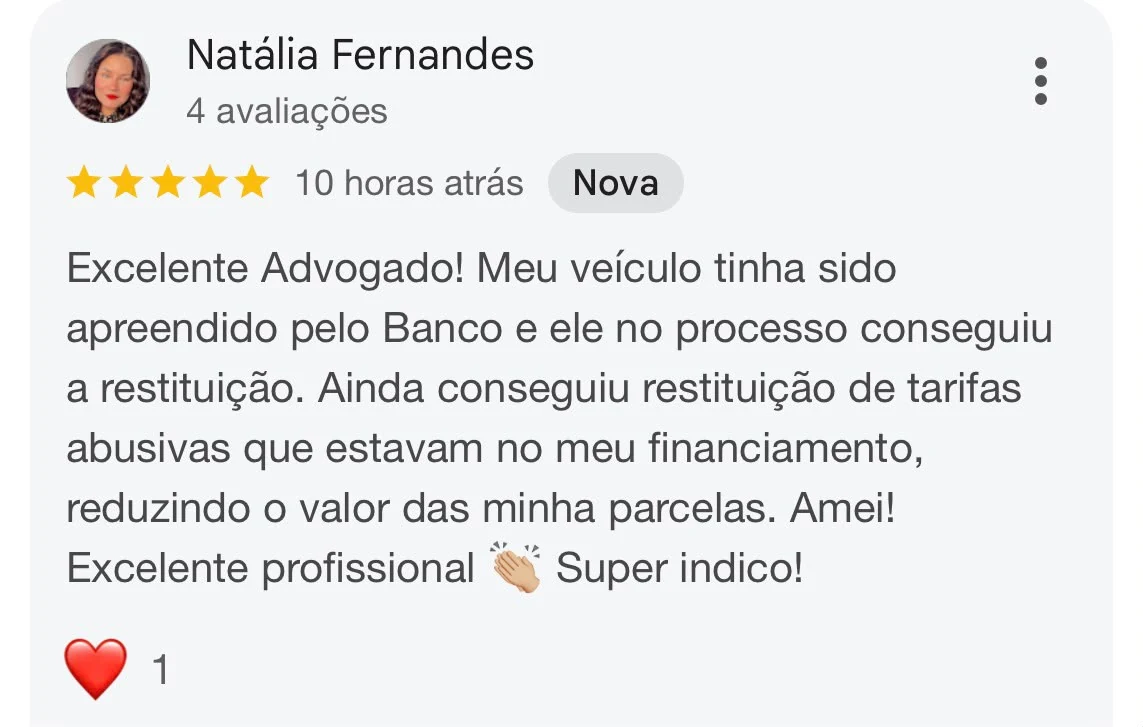 Avaliação pública de Natália Fernandes no Google