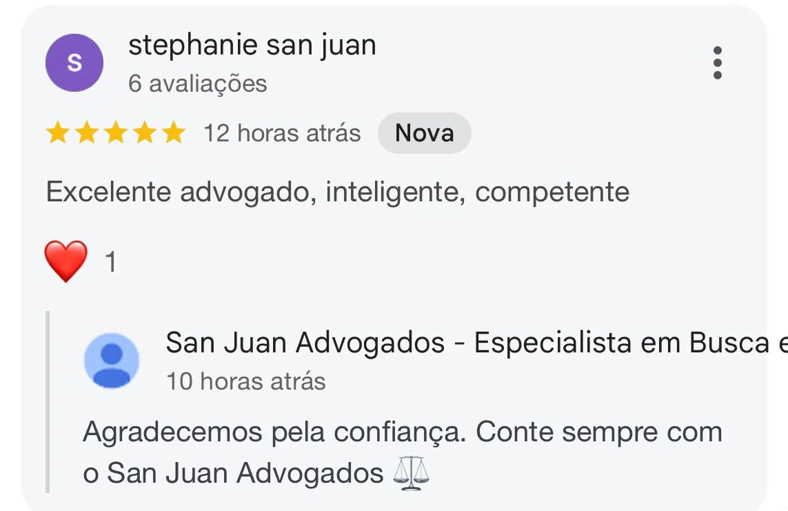 Avaliação pública de stephanie san juan no Google