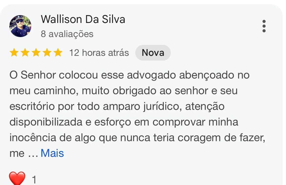 Avaliação pública de Wallison Da Silva no Google